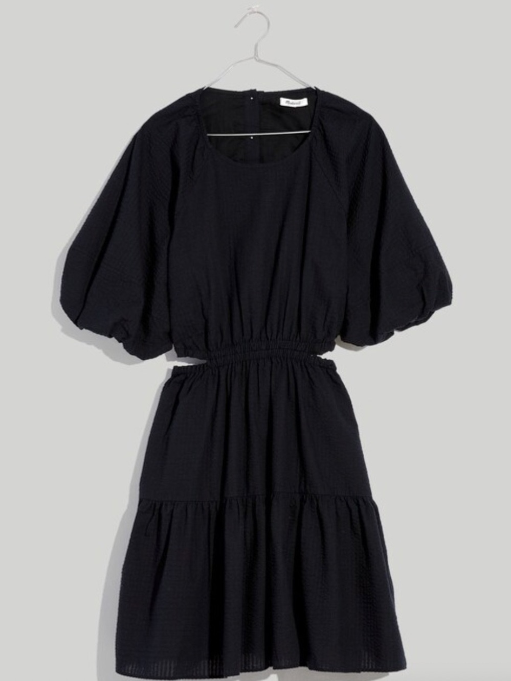 Madewell Seersucker Puff Sleeve Cutout Mini Dress Black XXL NWT